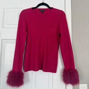 Adrienne Landau Onyx Fur Trim Cuff Fusica Hot Pink Sweater Ski Resort